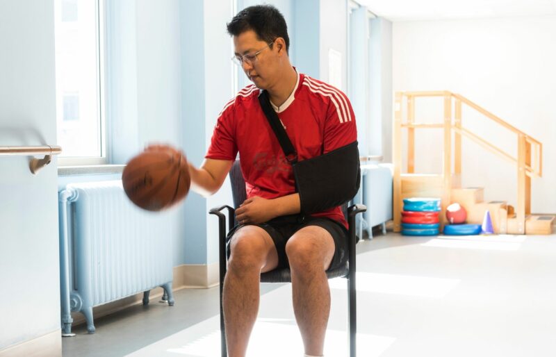 Bruyère Stroke Rehabilitation patient bounces basketball